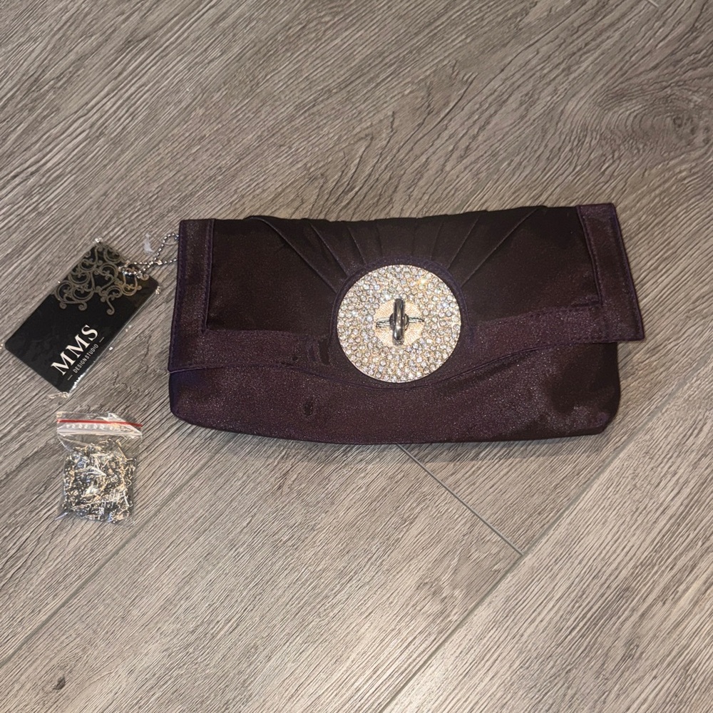 MMS Embellished Purple Satin Clutch